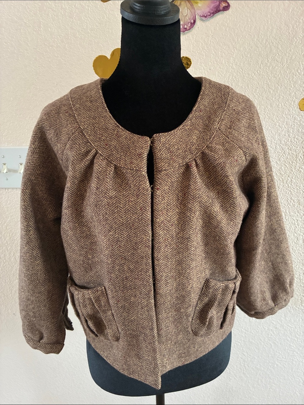 dELiA*s Brown Herringbone Round-Collar Jacket